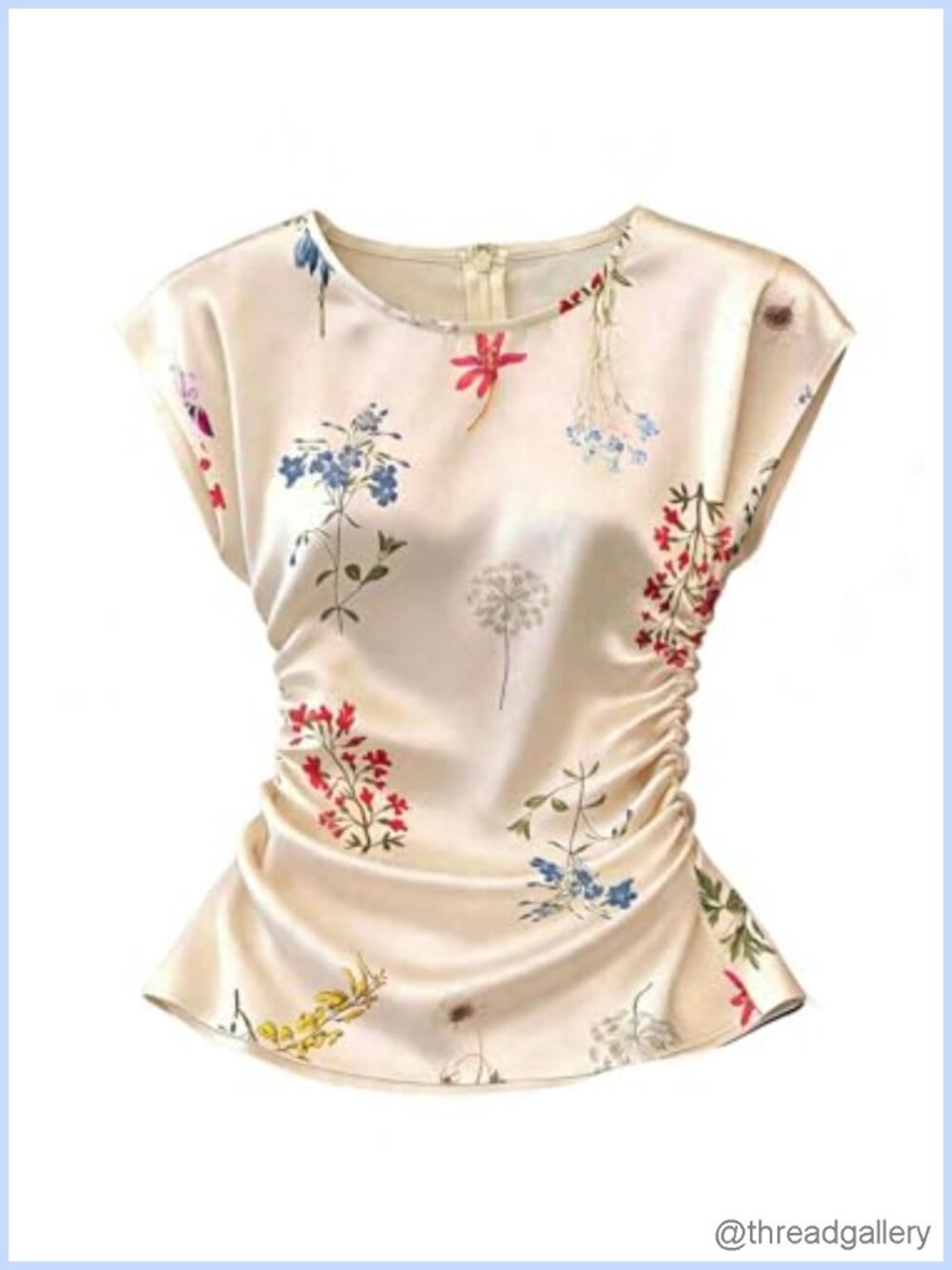 Women's Floral Ruched Satin Blouse